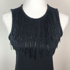 Beaded fringe key hole back sleeveless black Christmas holiday dress
